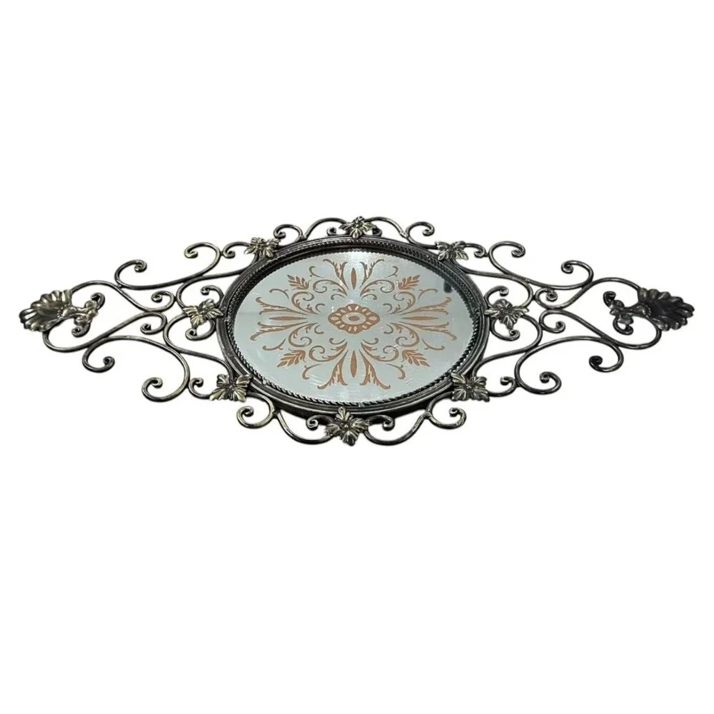 Vintage Ornate Filigree Wall Mirror With Floral Scroll Design